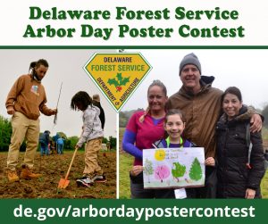 Left - tree-planting volunteers; Right - 2023 Winner with parents and trainer-educator Ashley Melvin