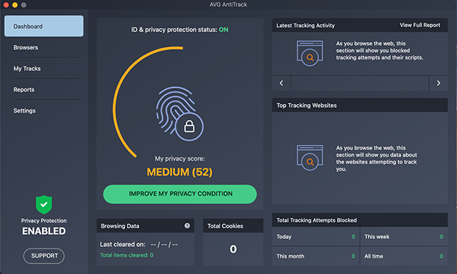 Screenshot of AVG Antivirus, AntiTrack