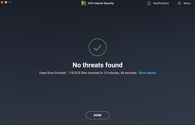 Screenshot of AVG Antivirus, Deep Scan results