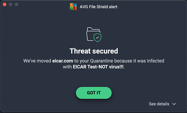 Screenshot of AVG Antivirus, Download threat