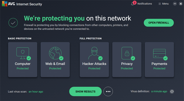 AVG Antivirus software dashboard